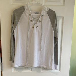 V-neck top with drawstring